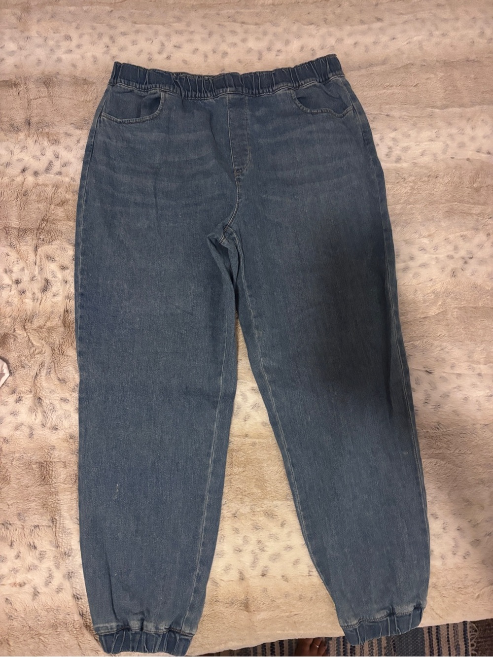 LOFT Blue Women's Cropped Elastic-Waist High Rise Denim Joggers